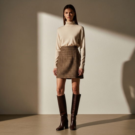 Selina Yün Karışımlı Yüksek Bel Ekose Mini Etek resmi