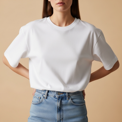 Pure Cotton Oversize Bisiklet Yaka Tişört resmi