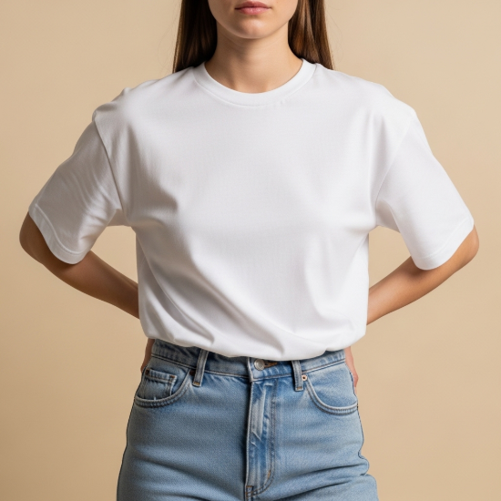 Pure Cotton Oversize Bisiklet Yaka Tişört resmi