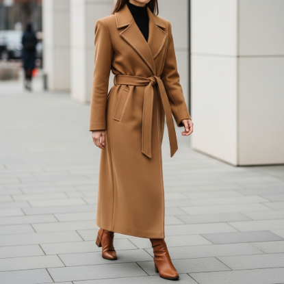 Diana Kuşaklı Yün Karışımlı Uzun Kaşe Kaban resmi