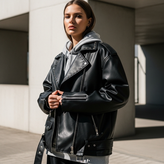 Raven Fermuar Detaylı Suni Deri Biker Ceket resmi