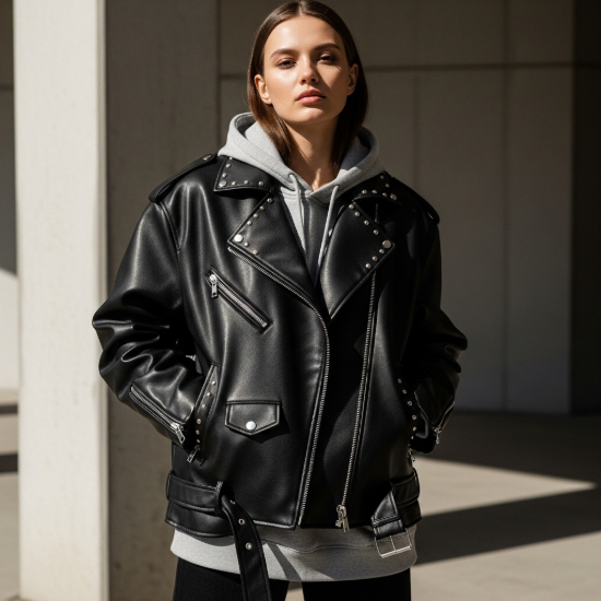 Raven Fermuar Detaylı Suni Deri Biker Ceket resmi