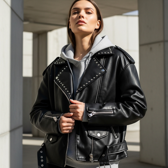 Raven Fermuar Detaylı Suni Deri Biker Ceket resmi