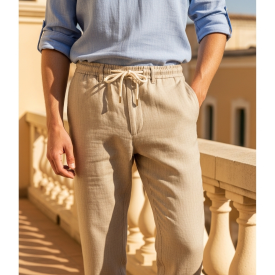 Breeze Keten Karışımlı Beli Lastikli Rahat Kesim Pantolon resmi