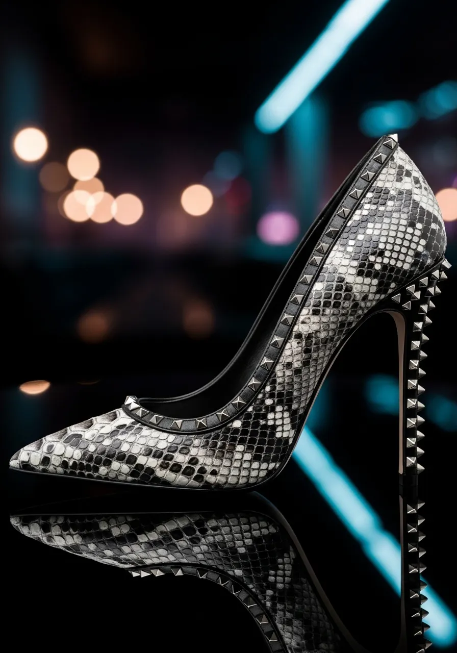 Python Edge: Yılan Derisi Desenli ve Trok Detaylı Kadın Stiletto